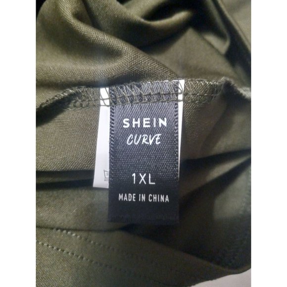 Shein Curve 1XL Green Deep V Casual Occasion Date Knee Length Classic Stretch Dr - Picture 4 of 4